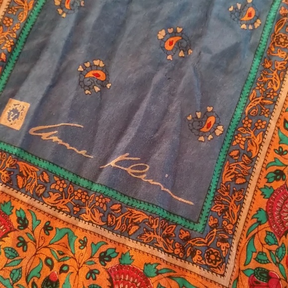 Anne Klein Silky Blue & Gold Oblong Scarf - Picture 2 of 3